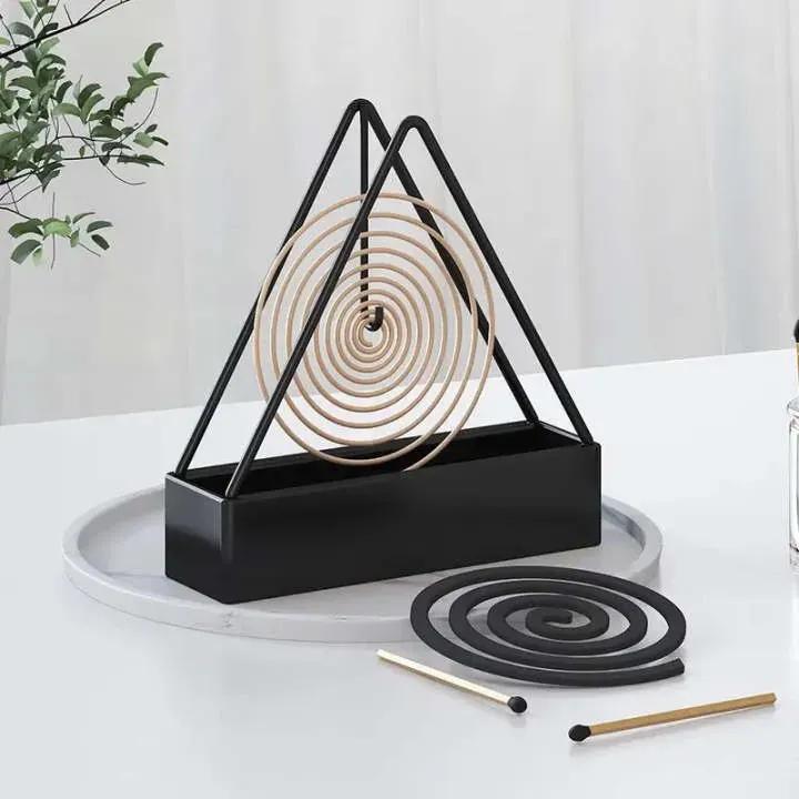 Black Metal Triangular Mosquito Coil Holder with Ash Catcher