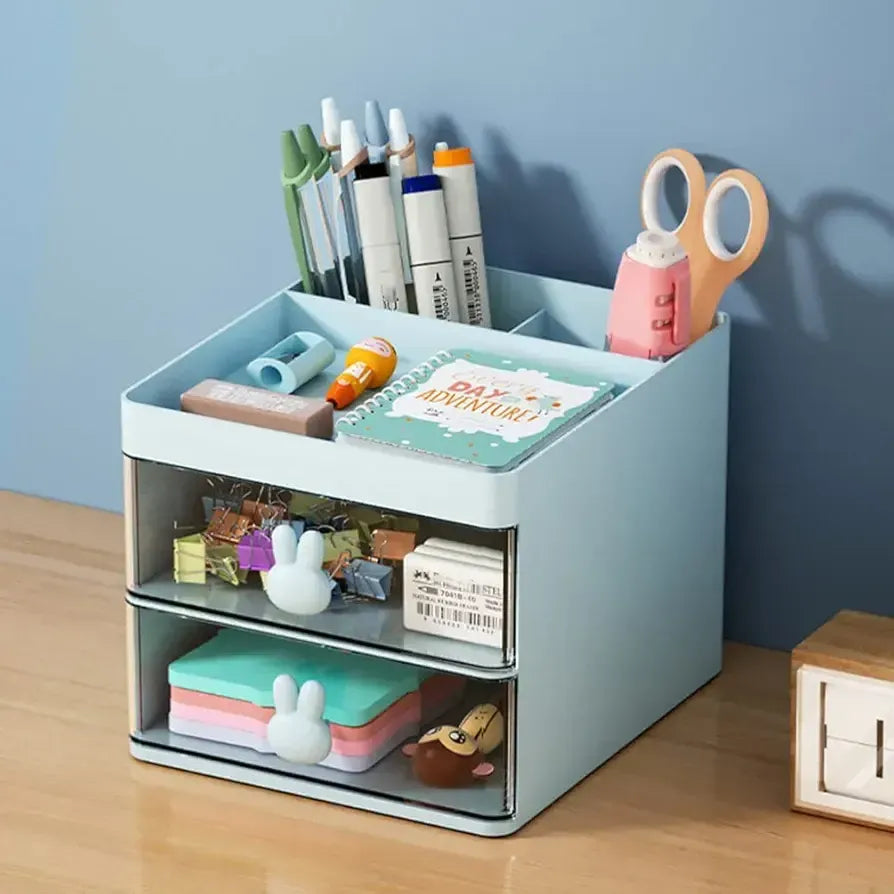 Rabbit Desk Organizer Makeup and Stationery Storage Box with Drawers BPA Free